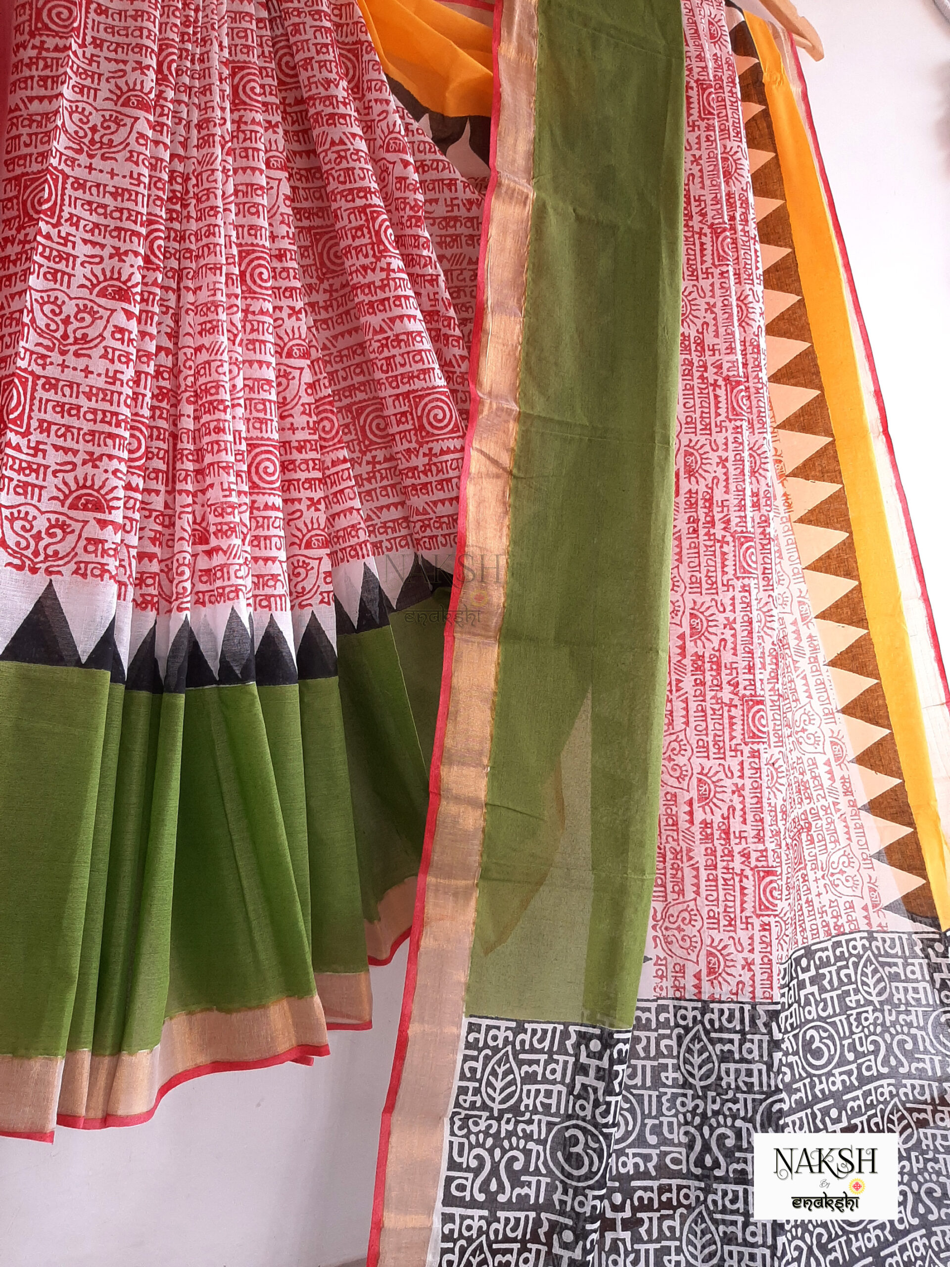 Hand block prints on Kerala cotton saree – NAKSH By Enakshi