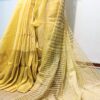 Step into elegance with our sophisticated tissue linen sarees, adorned in refreshing pastel shade of mint green that exude timeless charm. Crafted with airy, breathable linen, this saree ensure comfort while making a striking statement with their unique silver zari stripes. Perfect for any occasion, from casual gatherings to formal events, these sarees are versatile and effortlessly stylish. this saree comes with a running blouse piece, completing the ensemble with grace and finesse. Elevate your wardrobe with these exquisite pieces that blend luxury with comfort seamlessly.