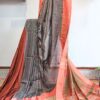 handloom cotton jamdani saree in steel grey color wirh matching blouse piece. this is a very soft cotton saree. beat the heat with this summer friendly cotton jamdani saree, this saree style is perfect for summer in India fashion. shop online shop now. saree sale at offer price.