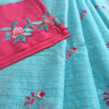 Experience the perfect blend of tradition, style, and comfort with this sky blue colour handloom pure cotton by cotton saree. Elevate your festive wardrobe with this timeless masterpiece. Crafted from pure handloom cotton, it’s not only lightweight and summer-friendly but also incredibly comfortable to wear all day long. Complete your look with the included embroidered contrast blouse piece. Shop online this beautiful handloom pure cotton saree with exquisite embroidery work.