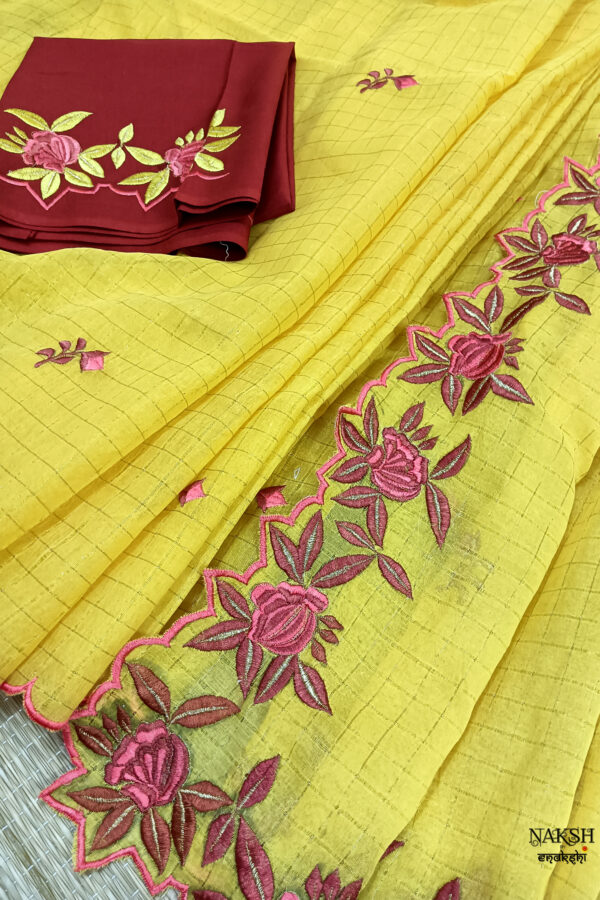 Experience the perfect blend of tradition, style, and comfort with this yellow colour handloom pure cotton by cotton saree. Elevate your festive wardrobe with this timeless masterpiece. Crafted from pure handloom cotton, it’s not only lightweight and summer-friendly but also incredibly comfortable to wear all day long. Complete your look with the included embroidered contrast blouse piece. Shop online this beautiful handloom pure cotton saree with exquisite embroidery work.
