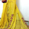 Experience the perfect blend of tradition, style, and comfort with this yellow colour handloom pure cotton by cotton saree. Elevate your festive wardrobe with this timeless masterpiece. Crafted from pure handloom cotton, it’s not only lightweight and summer-friendly but also incredibly comfortable to wear all day long. Complete your look with the included embroidered contrast blouse piece. Shop online this beautiful handloom pure cotton saree with exquisite embroidery work.