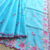 Experience the perfect blend of tradition, style, and comfort with this sky blue colour handloom pure cotton by cotton saree. Elevate your festive wardrobe with this timeless masterpiece. Crafted from pure handloom cotton, it’s not only lightweight and summer-friendly but also incredibly comfortable to wear all day long. Complete your look with the included embroidered contrast blouse piece. Shop online this beautiful handloom pure cotton saree with exquisite embroidery work.