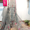 Handloom resham by cotton checks saree with embroidery work on grey color. A small and pretty floral motif has been neatly embroidered