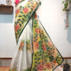 Hand painted resham by cotton checks saree. resham check saree. hand painted saree. cotton saree.