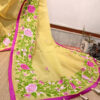 Embroidered handloom pure cotton saree in yellow color cotton saree with blouse piece