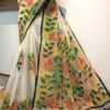 Hand painted resham by cotton checks saree. resham check saree. hand painted saree. cotton saree.