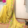 Embroidered handloom pure cotton saree in yellow color cotton saree with blouse piece