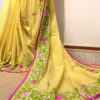 Embroidered handloom pure cotton saree in yellow color cotton saree with blouse piece