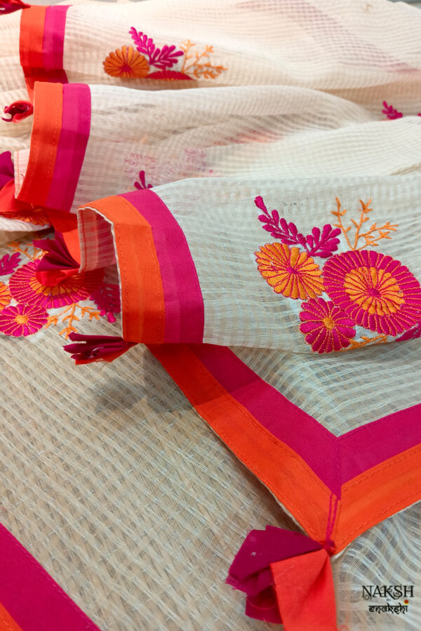 Handloom resham by cotton checks saree with embroidery work