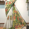 Hand painted resham by cotton checks saree. resham check saree. hand painted saree. cotton saree.