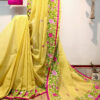 Embroidered handloom pure cotton saree in yellow color cotton saree with blouse piece