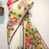 Hand painted resham by cotton checks saree. resham check saree. hand painted saree. cotton saree.