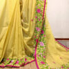 Embroidered handloom pure cotton saree in yellow color cotton saree with blouse piece