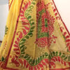 Hand painted resham by cotton checks saree. resham check saree. hand painted saree. cotton saree. yellow saree
