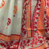 Hand painted resham by cotton checks saree. resham check saree. hand painted saree. cotton saree. white saree bengali saree, red and white saree
