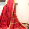 Red embroidered handloom soft cotton saree.This handloom soft cotton saree is a captivating blend of style and comfort. The beautiful floral motif embroidery, neatly done.