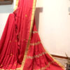 Red embroidered handloom soft cotton saree.This handloom soft cotton saree is a captivating blend of style and comfort. The beautiful floral motif embroidery, neatly done.