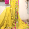 Embroidered handloom pure cotton saree in yellow color cotton saree with blouse piece