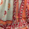 Hand painted resham by cotton checks saree. resham check saree. hand painted saree. cotton saree. white saree bengali saree, red and white saree