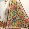 Hand painted resham by cotton checks saree. resham check saree. hand painted saree. cotton saree.
