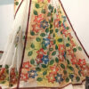 Hand painted resham by cotton checks saree. resham check saree. hand painted saree. cotton saree.