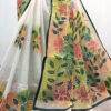 Hand painted resham by cotton checks saree. resham check saree. hand painted saree. cotton saree.