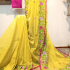 Embroidered handloom pure cotton saree in yellow color cotton saree with blouse piece