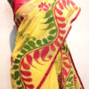 Hand painted resham by cotton checks saree. resham check saree. hand painted saree. cotton saree. yellow saree