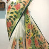 Hand painted resham by cotton checks saree. resham check saree. hand painted saree. cotton saree.