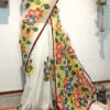Hand painted resham by cotton checks saree. resham check saree. hand painted saree. cotton saree.