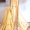 Hand embroidered tussar saree yellow color saree with embroidered blouse piece