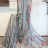 Hand embroidered tussar saree steel grey color saree with embroidered blouse piece