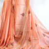 Hand embroidered tussar saree peach pink pink color saree with embroidered blouse piece
