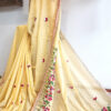 Hand embroidered tussar saree yellow color saree with embroidered blouse piece