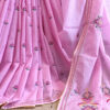 Hand embroidered tussar saree pink color saree with embroidered blouse piece