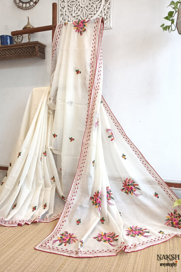 Hand embroidered tussar saree off white color saree with embroidered blouse piece