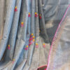 Hand embroidered tussar saree steel grey color saree with embroidered blouse piece