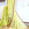 Hand embroidered tussar saree light lemon green color saree with embroidered blouse piece