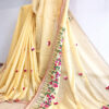 Hand embroidered tussar saree yellow color saree with embroidered blouse piece