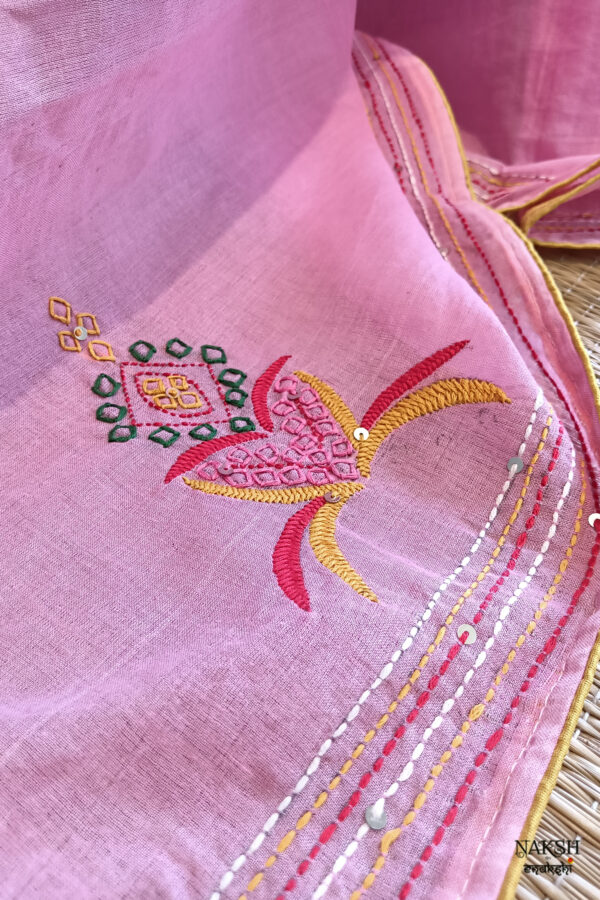 Hand embroidered tussar saree pink color saree with embroidered blouse piece