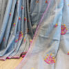 Hand embroidered tussar saree steel grey color saree with embroidered blouse piece