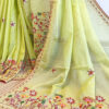 Hand embroidered tussar saree light lemon green color saree with embroidered blouse piece