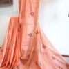 Hand embroidered tussar saree peach pink color saree with embroidered blouse piece