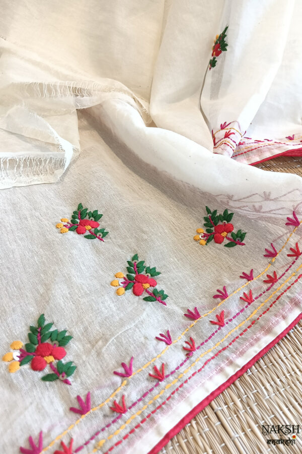 Hand embroidered tussar saree off white color saree with embroidered blouse piece
