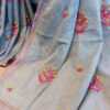 Hand embroidered tussar saree steel grey color saree with embroidered blouse piece