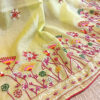 Hand embroidered tussar saree light lemon green color saree with embroidered blouse piece