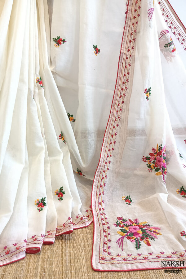 Hand embroidered tussar saree off white color saree with embroidered blouse piece