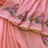 Hand embroidered tussar saree peach pink color saree with embroidered blouse piece