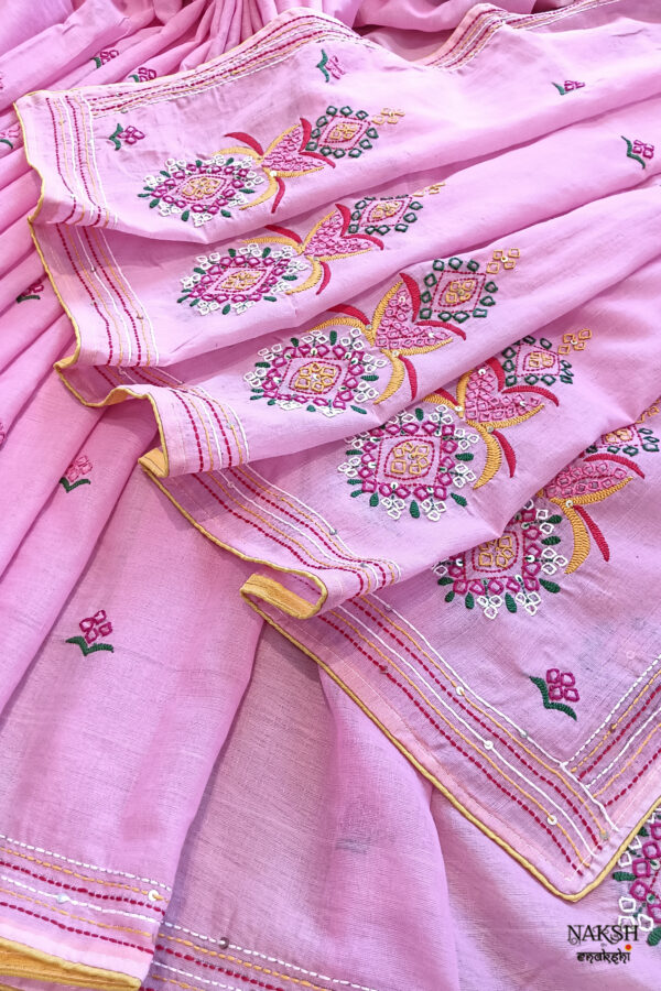 Hand embroidered tussar saree pink color saree with embroidered blouse piece
